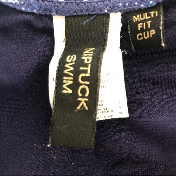 NIPTUCK SWIM Navy Blue & White Multi Fit Cup Halter Tie One-Piece Swimsuit US 8 - Picture 5 of 7